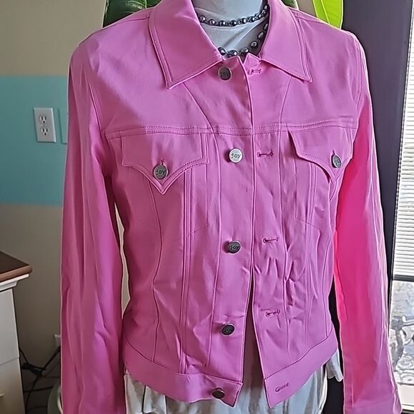 Pink stretch denim style jacket size 6 - Picture 2 of 9